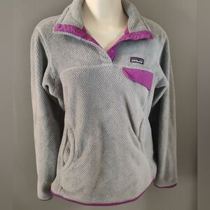 PATAGONIA Re-Tool Snap-T Pullover 25442 Women's Small Gray / Purple Trim Fleece